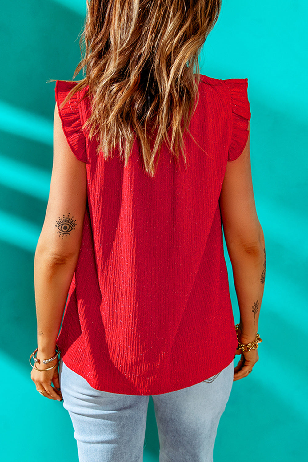 Fiery Red Ruffled Ribbed Top