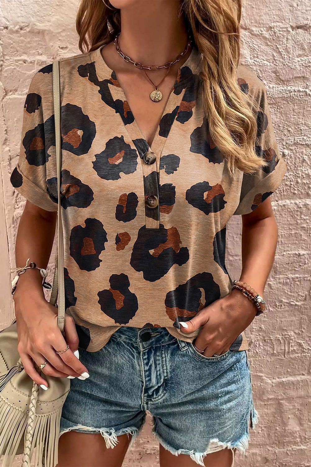 Leopard V Neck Tee