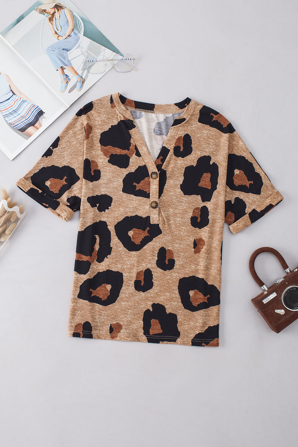 Leopard V Neck Tee