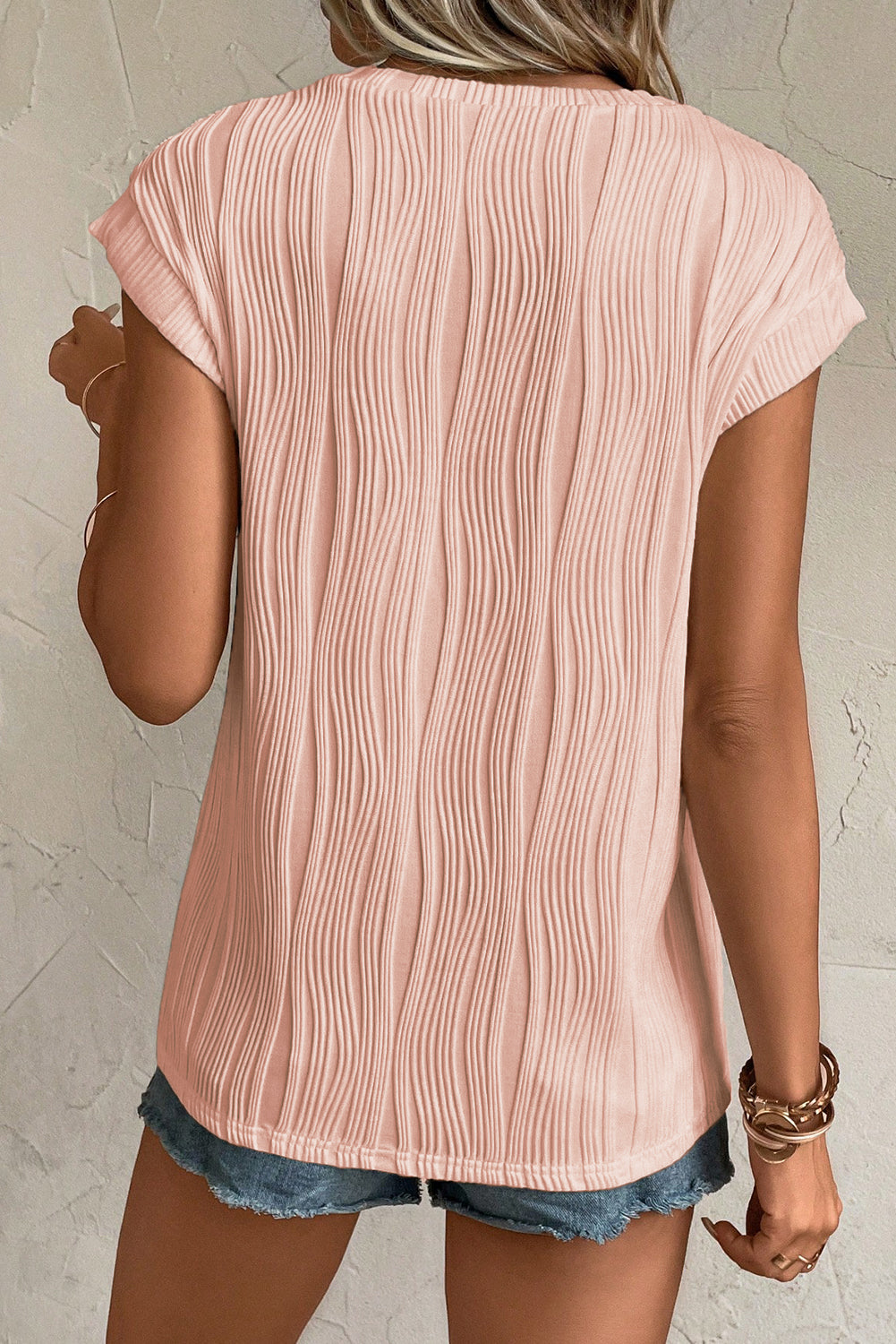 Pink Wavy Cap Sleeve Top