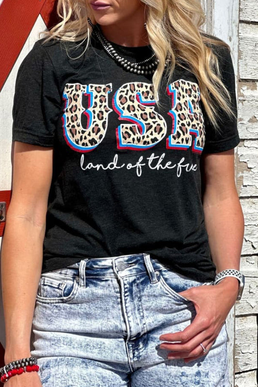 Black Leopard USA land of the free Graphic Tee