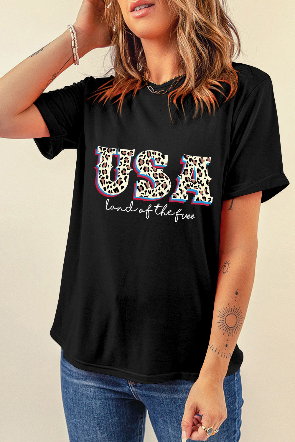 Black Leopard USA land of the free Graphic Tee