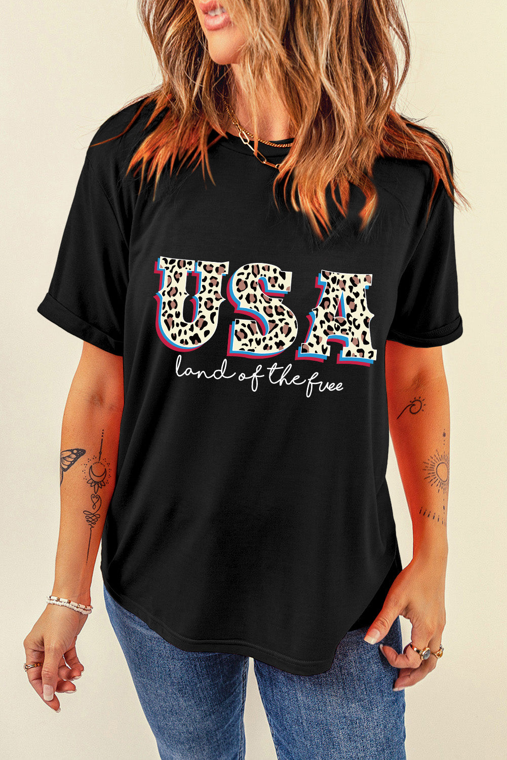 Black Leopard USA land of the free Graphic Tee