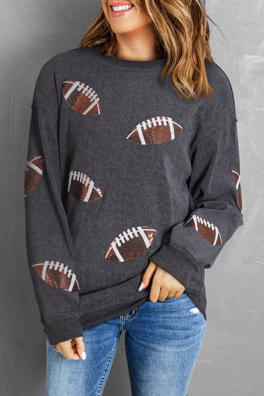 Gray Sequin Football Sweatshirt