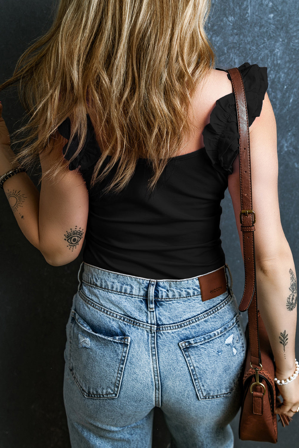 Black Ruffled Strap Tank