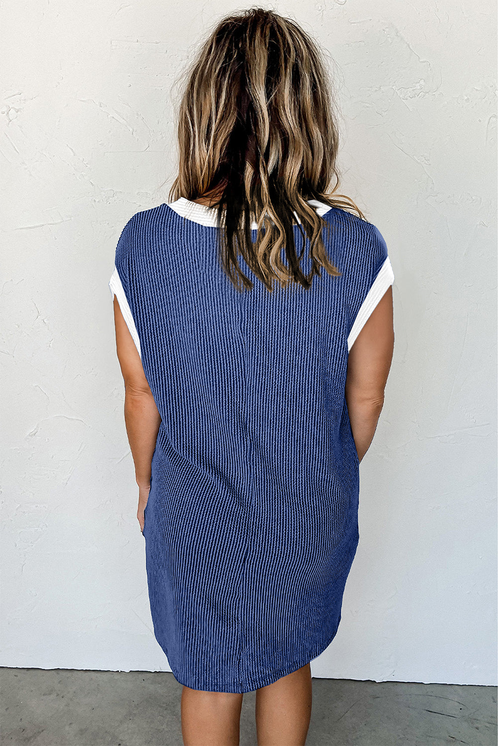 Sail Blue Rib Textured T-Shirt Dress